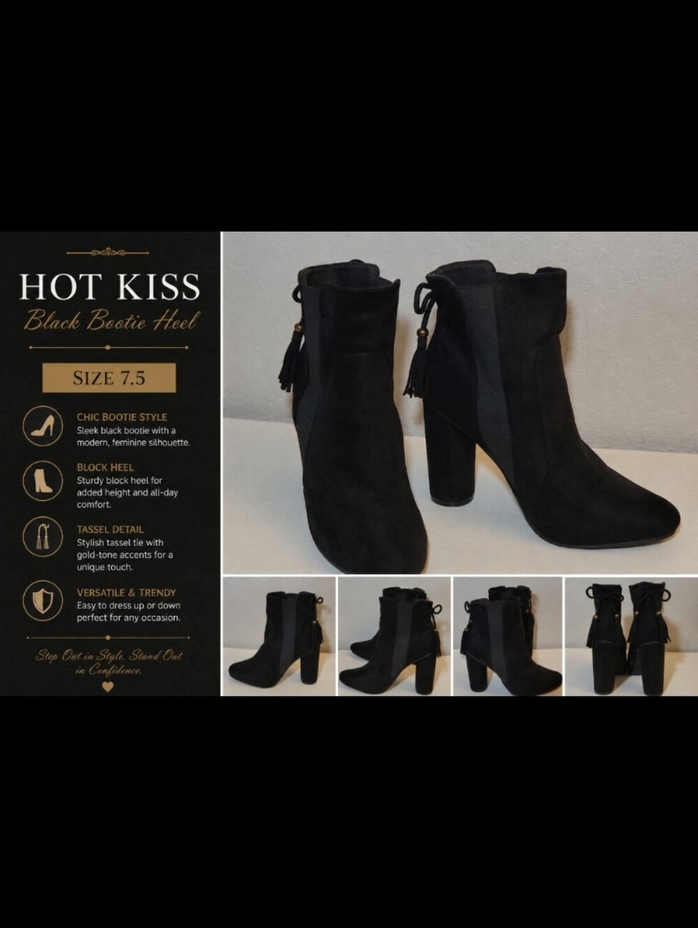 HOT KISS Black Bootie Heel Manmade Materials 7.5